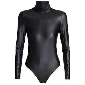 COMMANDO | Matte Metallic Turtleneck Bodysuit Faux Leather Black Stretch | L